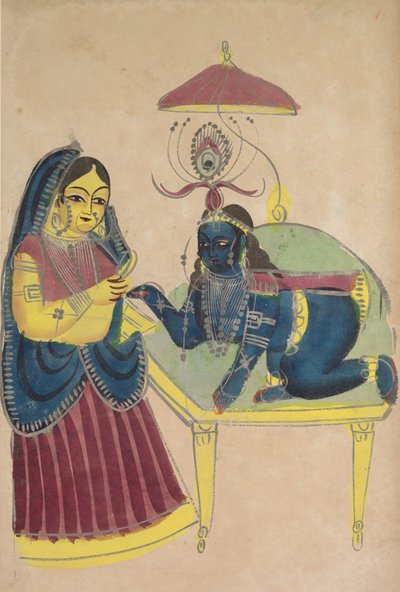 Baby Krishna vraagt om boter van Yashoda door Unknown artist