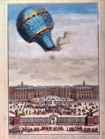 Ballonvlucht: ervaring van de gebroeders Montgolfier voor het kasteel van Versailles door Unknown artist