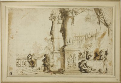 Banketscène op terras door Unknown artist