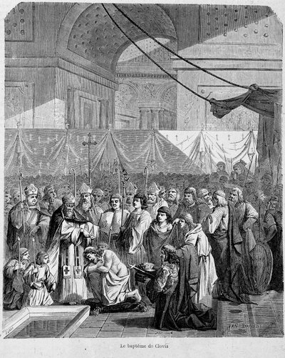 Doop van Clovis door Anastase II in de Kathedraal van Reims op 25 december 498 - in "Histoire des papes", vol. 1, Maurice Lachatre door Unknown artist