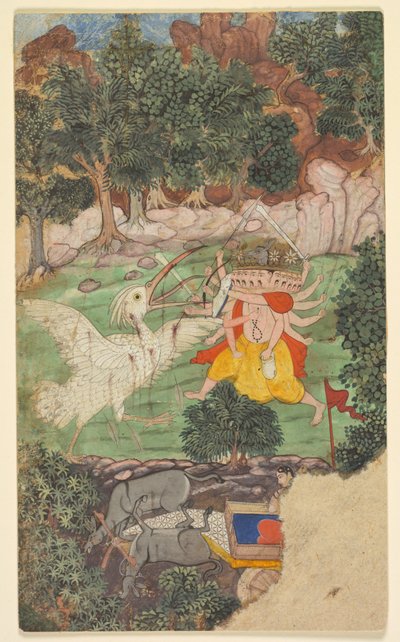Slag van Ravana en Jatayu, uit sarga (hoofdstuk) 49 van de Aranya-kanda (Boek van het Bos) uit een Ramayana (Reis van Rama) van Valmiki door Unknown artist