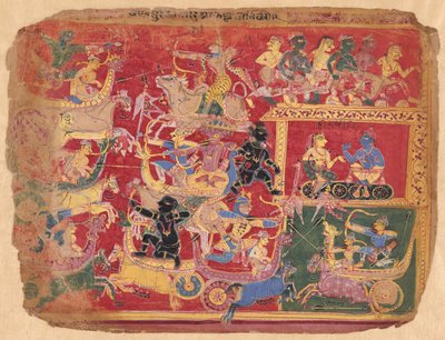 Strijd van de Krachten van Krishna en Bana, uit een kopie van de Verspreide Bhagavat Purana door Unknown artist