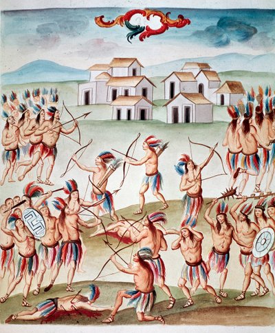 Slagveldscène, hinderlagen in Acolman, Mexico (ca. 1770-1780) door Unknown artist