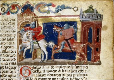 Slagveld, twee ridders in harnas die elkaar confronteren (detail) door Unknown artist