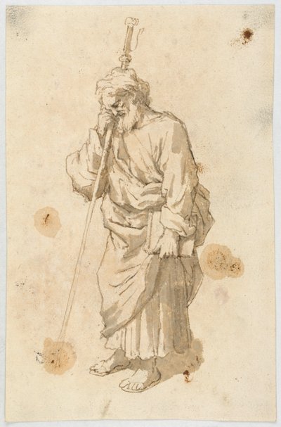 Baardige man met een staf door Unknown artist