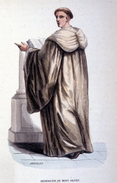 Benedictijn van de Mont Olivet. Gravure uit een album over religieuze orden, Parijs door Unknown artist
