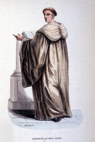 Benedictijn van de Berg Olivet of Olivetain, religieuze orde opgericht in Siena in de 14e eeuw. Gravure uit de 19e eeuw. Coll. privee, Milaan. door Unknown artist