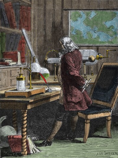Benjamin Franklin (1706-1790), filosoof, natuurkundige en Amerikaanse ambassadeur in zijn laboratorium in Philadelphia door Unknown artist