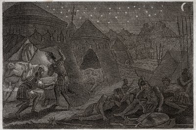 Royaumont Bijbel, Oude Testament: David spaart Saul. David heeft Saul in zijn handen, maar doet hem geen kwaad. Hij neemt alleen de speer en zijn beker. Illustratie uit 1811. door Unknown artist