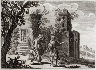 Bijbel van Royaumont, Oude Testament: Ismael jagen. Toen Sarah zag dat Ismael de zoon van Agar (Hagar) de kleine Isaac slecht behandelde, vroeg ze Abraham om haar terug te sturen met haar zoon, zodat Isaac de enige erfgenaam zou zijn volgens de beloften va door Unknown artist