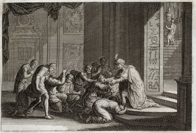Bijbel van Royaumont, Oude Testament: Jozef wordt herkend door zijn broers. Illustratie uit 1811. door Unknown artist