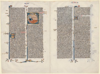 Bifolium uit een Bijbel: Initiaal E[t factum est] met Ezechiël door Unknown artist