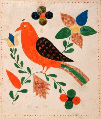 Vogel naar links op bloeiende tak door Unknown artist