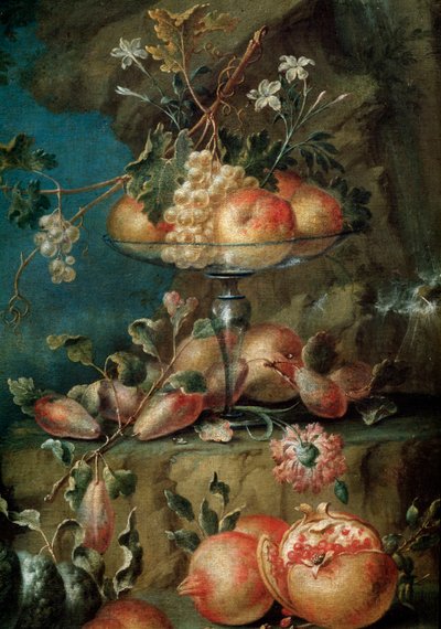 Vogels en vruchten in een landschap (detail) door Unknown artist
