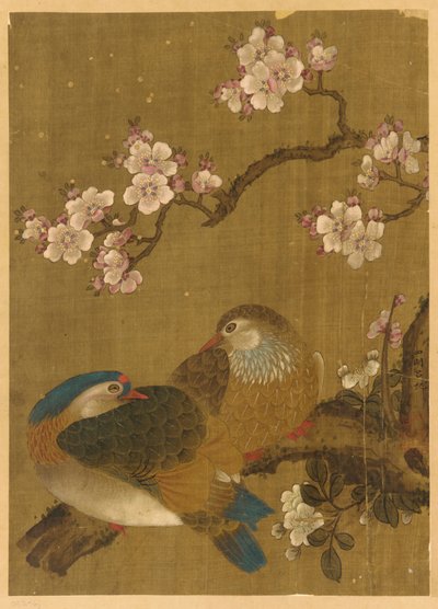 Vogels en Pruimenbloesems door Unknown artist