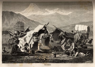Boheems kamp. Gravure ter illustratie van de reis in de provincies van de Kaukasus, door Basile Vereschaguine, in 1864-1865, gepubliceerd in 