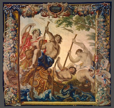 Caesar gaat aan boord per boot om zich bij zijn leger te voegen uit Het verhaal van Caesar en Cleopatra door Unknown artist