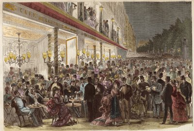Café op de Grands Boulevards op een zomeravond 1869 - Parijs door Unknown artist