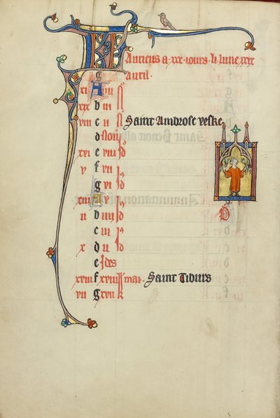 Kalenderpagina voor april; Bloemen plukken door Unknown artist