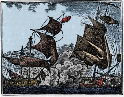 Kapitein Thy viel een Indiase galei aan (botsing) door Unknown artist