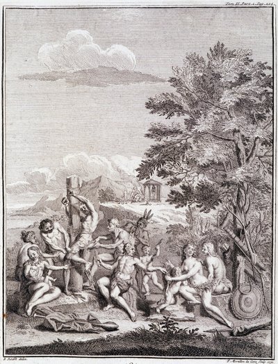 Gevangenen geofferd door de Antis, in Peru - in "Historische Reis door Zuid-Amerika in opdracht van de Koning van Spanje" door Don Georges Juan & Don Antoine de Ulloa, T.II, ed. Jombert, Librairie du Roi, Parijs door Unknown artist