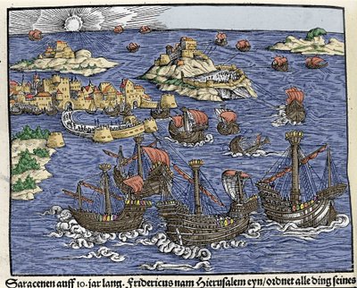 Inname van Jeruzalem door Saraceense legers in februari 638. In "Den Edlen Strengen Besten Fromen" door Johann Stumpff door Unknown artist