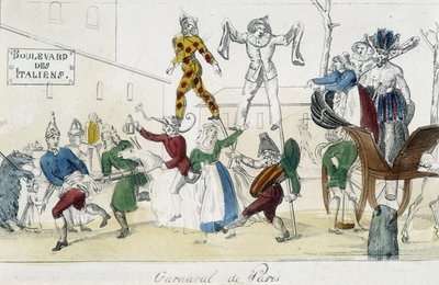 Carnaval van Parijs, boulevard des Italians - 18e eeuwse gravure, Carnavalet door Unknown artist