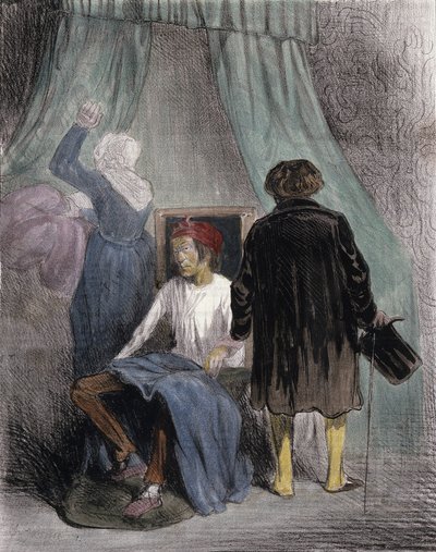 Cartoon: Een discipel van Broussais, of de toepassing van bloedzuigers door Unknown artist