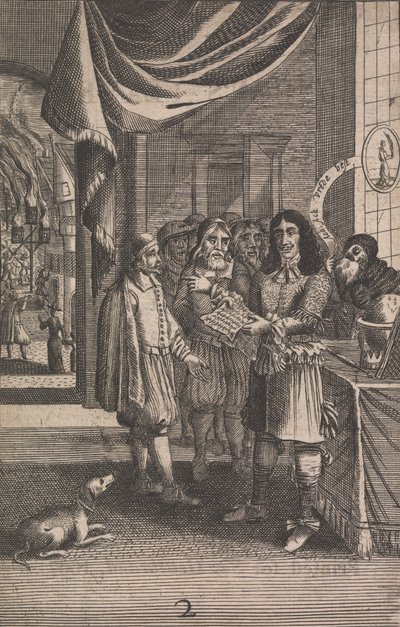 Cartoon met Karel II en de brand door Unknown artist