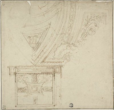 Plafonddecoratie met grotesken door Unknown artist