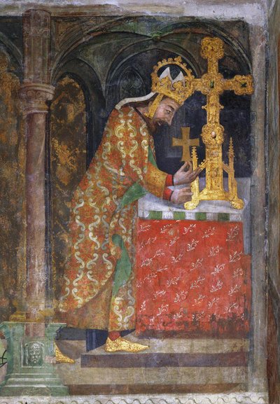 Karel IV plaatst een splinter van het Heilige Kruis in een relikwie door Unknown artist