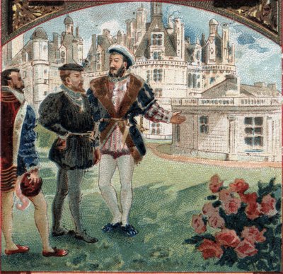 Karel V ontvangen door Frans I in het Kasteel van Chambord. Chromolithografie uit de late 19e eeuw. door Unknown artist
