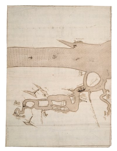 Kaart van de rivier Medway en een deel van de Theems: nr.24 Sheerness, c.1590 (inkt en was) door Unknown artist