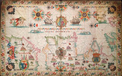 Kaart van de noordoostelijke Atlantische Oceaan, van Ierland tot Kaapverdië, ca. 1600 door Unknown artist