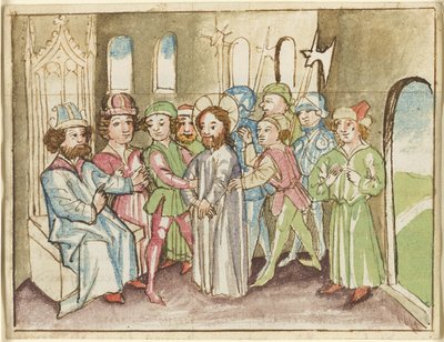Christus voor de hogepriester Annas, uit een Plenarium door Unknown artist