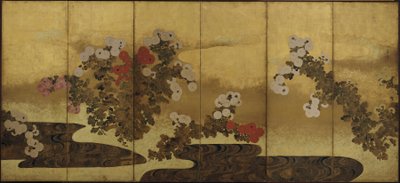 Chrysanten naast een stroom door Unknown artist