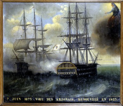Botsing van de Bretonse en Nederlandse vloten "Voeu des Arzonais" door Unknown artist