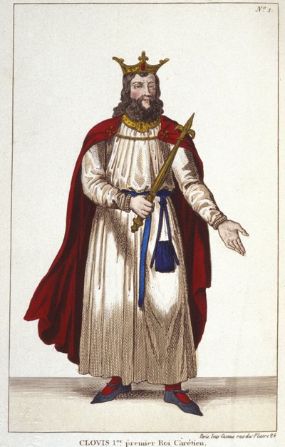 Clovis I (466-511), Koning van de Franken, Dynastie van de Merovingen Gravure 1830 door Unknown artist