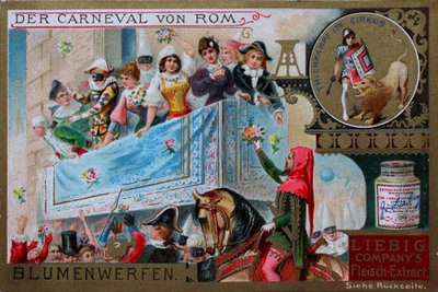 Verzamelaarsplaatjeserie Het Carnaval van Rome, Bloemen Gooien door Unknown artist