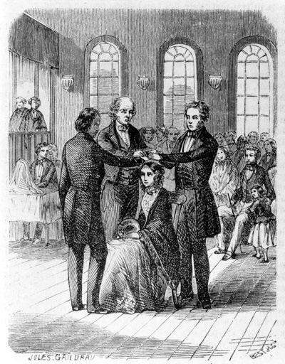 Bevestiging onder de Mormonen. 19e-eeuwse gravure door Unknown artist