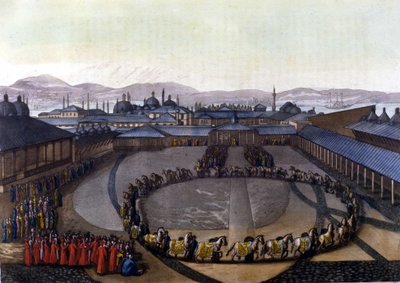 Constantinopel: Poort van Gelukzaligheid. Deze deur geeft toegang tot het interieur van het paleis waar de Sultan woont met zijn familie en de dames van zijn harem. In 