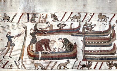 Bouw van schepen in opdracht van Guillaume - Bayeux-tapijt, bekend als Borduurwerk van Koningin Mathilde door Unknown artist