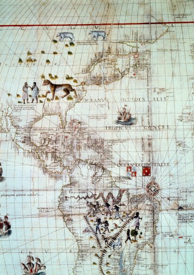 Continent van Amerika (detail van de wereldkaart door Sebastien Cabot) door Unknown artist