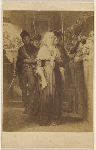 [Kopie van een ongeïdentificeerd schilderij: vrouwen worden een rechtszaal binnengeleid door mannen met geweren en zwaarden]. door Unknown artist