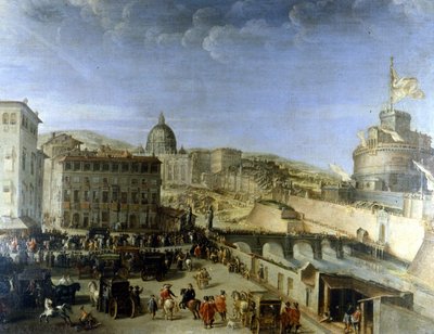 Stoet van de paus naar Ponte S. Angelo in Rome door Unknown artist