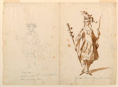 Kostuumontwerp: Jeugd en Diana voor een ballet door Unknown artist