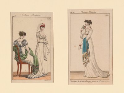 "Costume Parisien" Modeplaten uit Journal des Dames et Des Modes en Costume Parisien (Het tijdschrift van dames en mode) door Unknown artist