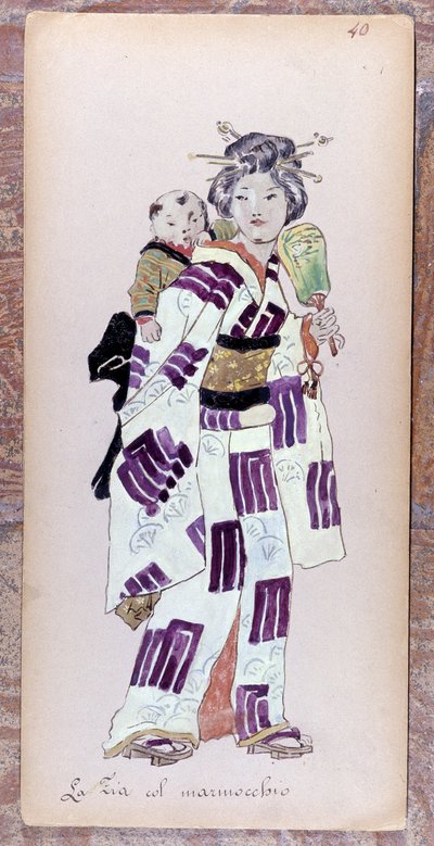Kostuum de la zia con il marmocchio (Kind) voor de creatie van Madame Butterfly door Giacomo Puccini in 1904. Collectie van het Museo della Scala in Milaan door Unknown artist