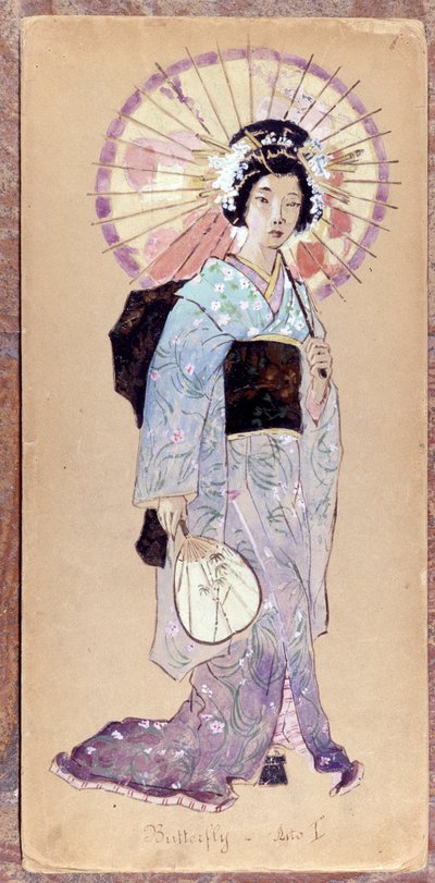 Kostuum van Madame Butterfly voor de eerste akte voor de creatie van Madame Butterfly door Giacomo Puccini in 1904. Collectie van het Museo della Scala in Milaan. door Unknown artist