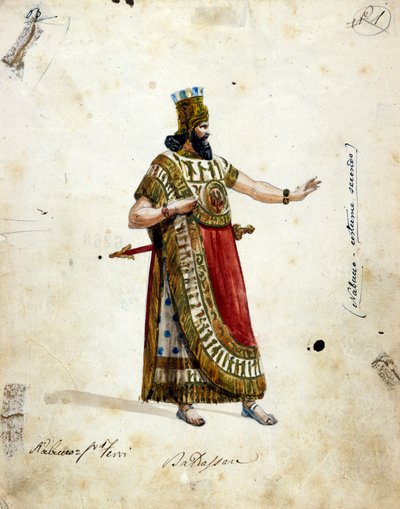 Kostuum van Nabuchadnezzar, koning van Babylon, in de opera van Giuseppe Verdi (1813 - 1901), “Nabucco” eerst genoemd “Nabucodonosor”. Musée de la Scala door Unknown artist
